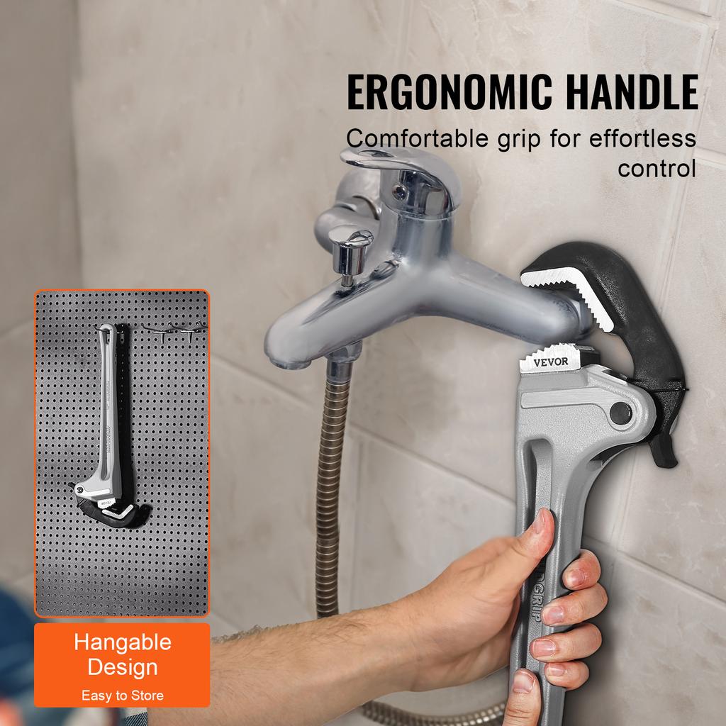 SucceBuy Pipe Wrench 18" Aluminum Straight Pipe Wrench Automatic Jaw Adjustment Adjustable Plumbing Wrench Easy To Carry Pipes