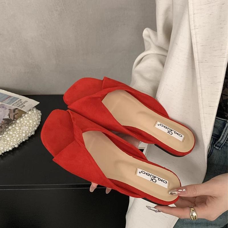 Cool Slippers Women's 2025 New Retro Premium with Skirt Square Head Pleated Thick-soled Slippers Women's Summer Outer Wear