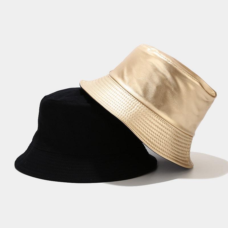 Retro leather double-sided bucket hat men's and women's outdoor versatile sun hat four seasons can wear basin hat