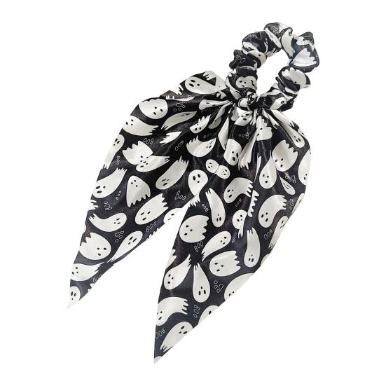 Comfortable Fabric Hair Elastics Halloween Ties for Women Girls, Spooky Spider Web Skeleton Bat Non-damaging Bands Pumpkin Scrunchies, Pleated