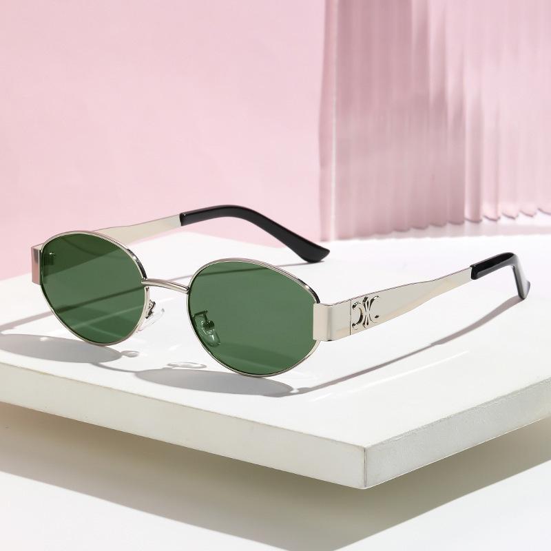 Lunettes de soleil ovales métalliques rétro à monture dorée pour femmes, petit visage, style français