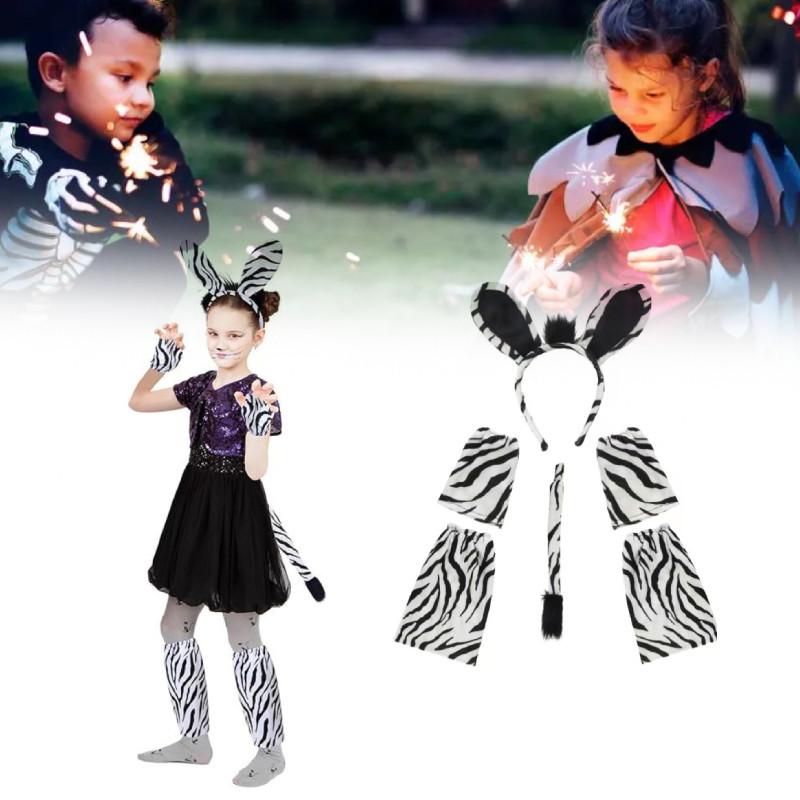 Festive Zebra Animal Headband Set With Cute Ears Gloves Tail For Kids Party Celebrations