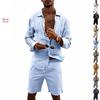 Men's Distressed Linen Long-Sleeve Shirt & Shorts Two-Piece Set