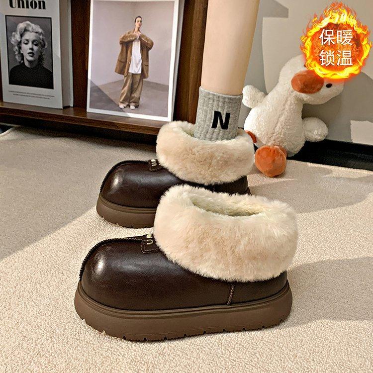 

Женские зимние ботинки на толстой подошве с большим носком, новая зимняя верхняя одежда, утепленные теплые плюшевые короткие ботинки, хлопковые ботинки с Северо-Востока 40 коричневый