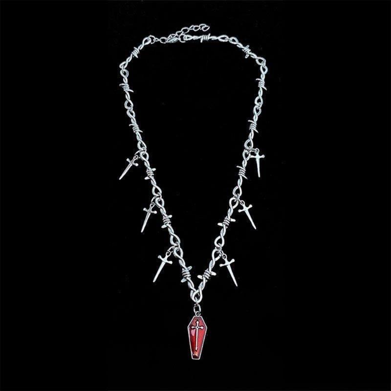 Stylish Gothic Crucifix Necklace With Thorn Details Elegant Retro Alloy Chain Accessory Perfect Gift For Her Him