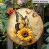 2D Flat Aluminum 7.87 Inch X 7.87 Inch Butterfly and Sunflower Pattern Wall Hanging, Rustic Landscape. Suitable for Living Rooms, Kitchens, Bars