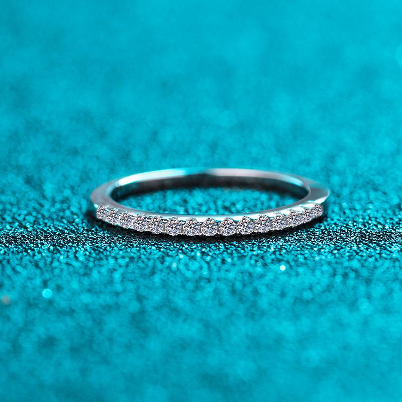 S925 Sterling Silver Ring with Platinum PT950 Gold and Moissanite Inlay - Women's Eternity Band