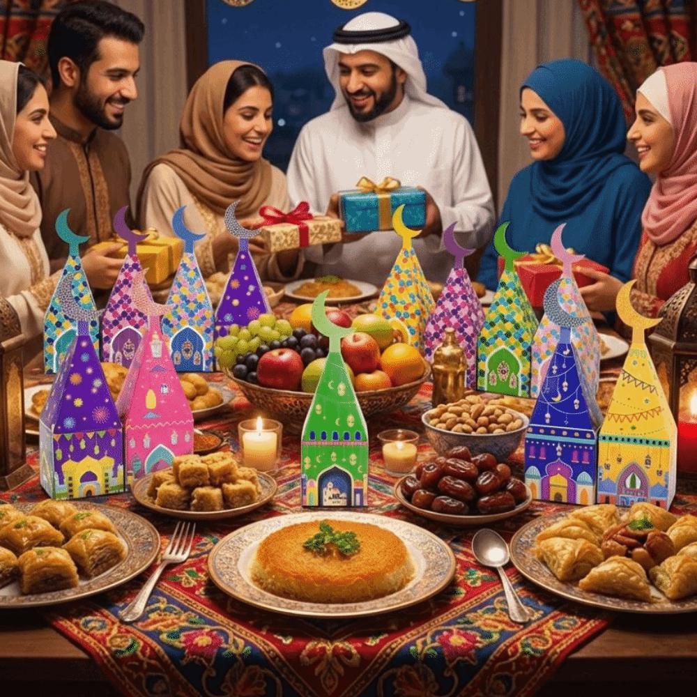 12Pcs Moon Castle Pattern Ramadan Kareem Box Favor Bags Moon Lantern Box Ramadan Celebration