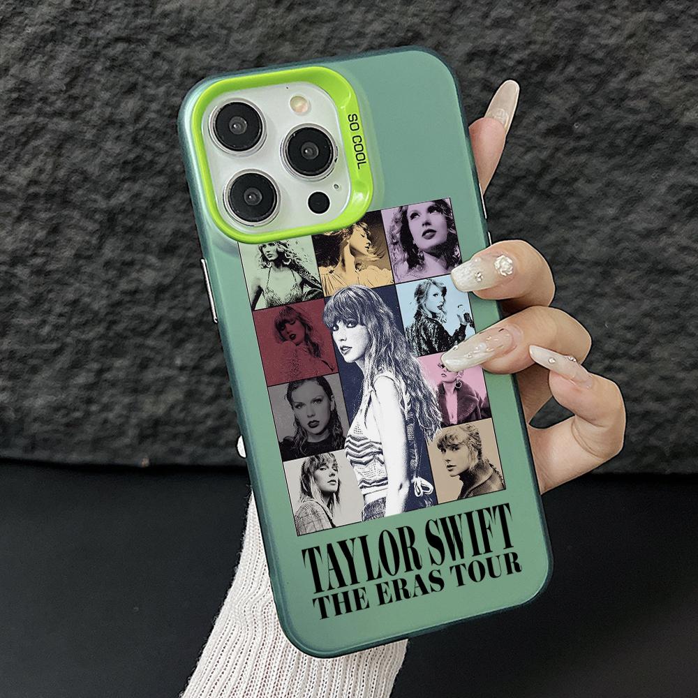 Funda de Teléfono para iPhone 17 Air 16 16e 15 14 Plus 13 12 11 Pro Max X Xs XR 8 Cantante Chica T-Taylors Colorida Plata Cubierta Dura
