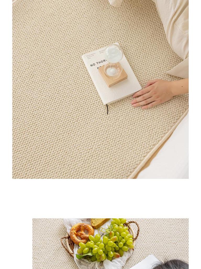Cream Solid Color Anti-Scratch Bedroom Carpet - Thick Woven Imitation Sisal Floor Mat for Photography & Sound Insulation