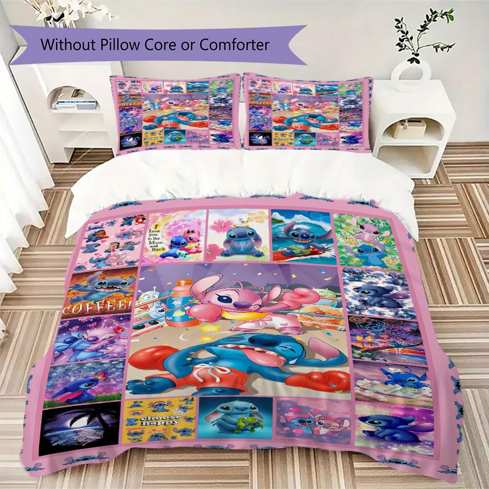 Stitch Cartoon Prints bedding, duvet cover and pillowcases, birthday gift (1 duvet cover + 2 pillowcases, pillow insert not included)JM001