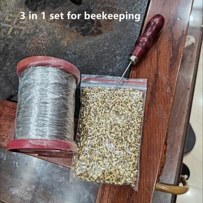3 In 1 Set,100g Beehive Copper Eye and Installation Tool,500g Beehive Stainless Steel Wire for Honeycomb Foundation Frames