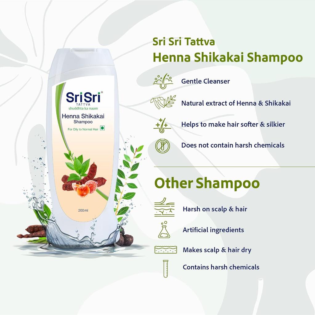 Sri Sri Tattva Henna Shikakai Shampoo 200ml X Pack of 2 – Nourishing, Volumizing, Healthy Shiny Hair for Men & Women