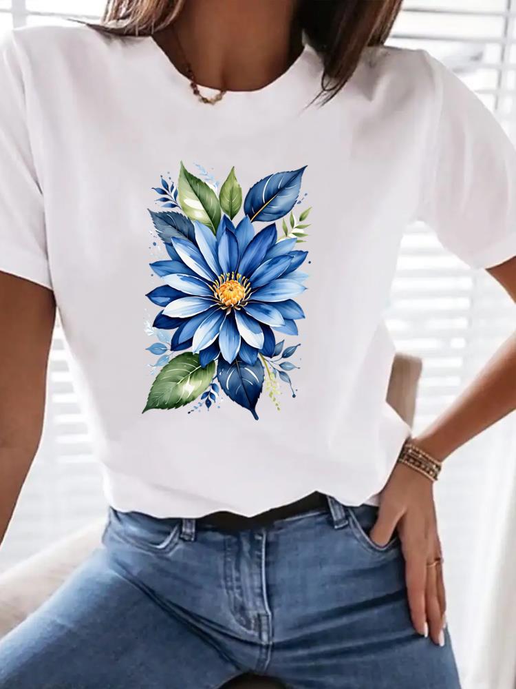 (Asian Size) Print flower butterfly trend Women Tee Top T Shirt Woman Fashion Female Short Sleeve Clothing Graphic T-shirts