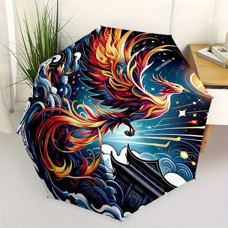 1pc Phoenix Rising Design Automatic Folding Umbrella - 3 Folding Design, Vivid Cartoon Pattern, Suitable for Outdoor Activities, A Gift for Fans