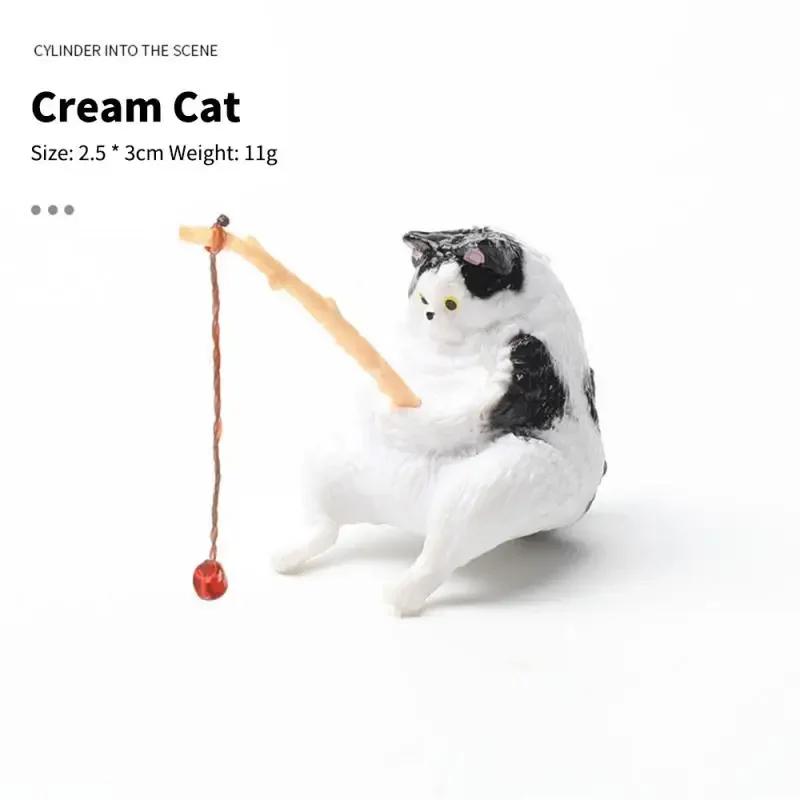 1/5/10PCS Ornament Decorative Furnishings for Aquarium Cats Fishing Figurine Cat Sculpture Sitting Fishing Little Cute Cat Resin