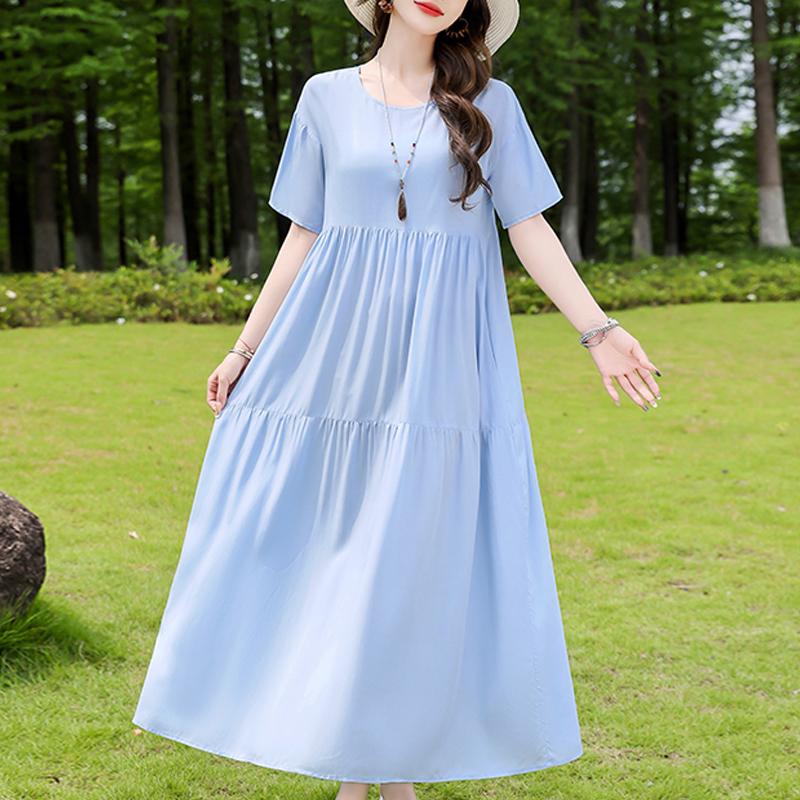 Elegantes Sommerkleid für Damen, Vintage-Kleidung, Übergröße, lässig, kurzärmelig, lange Kleider