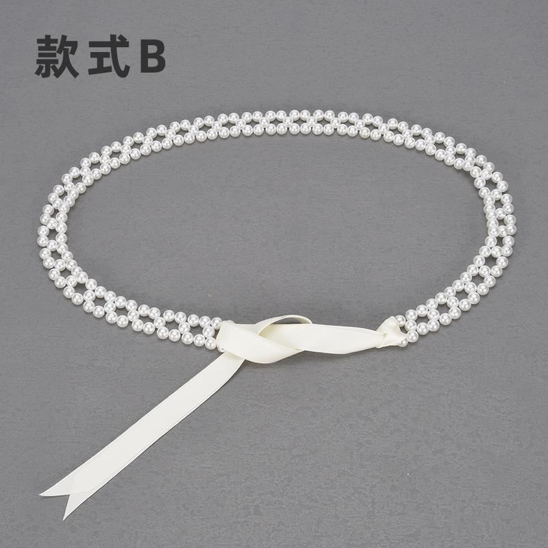 Pearl Waist Chain Women'S Dress Shirt Women'S Ribbon Fringed Trim Belt