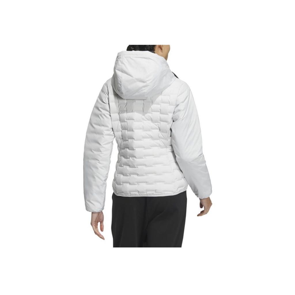 Adidas FW24 Goose Down Woven Baffle Comfortable Hooded Zipper Duck Down Jacket Women Jackets Light-Gray IT8693