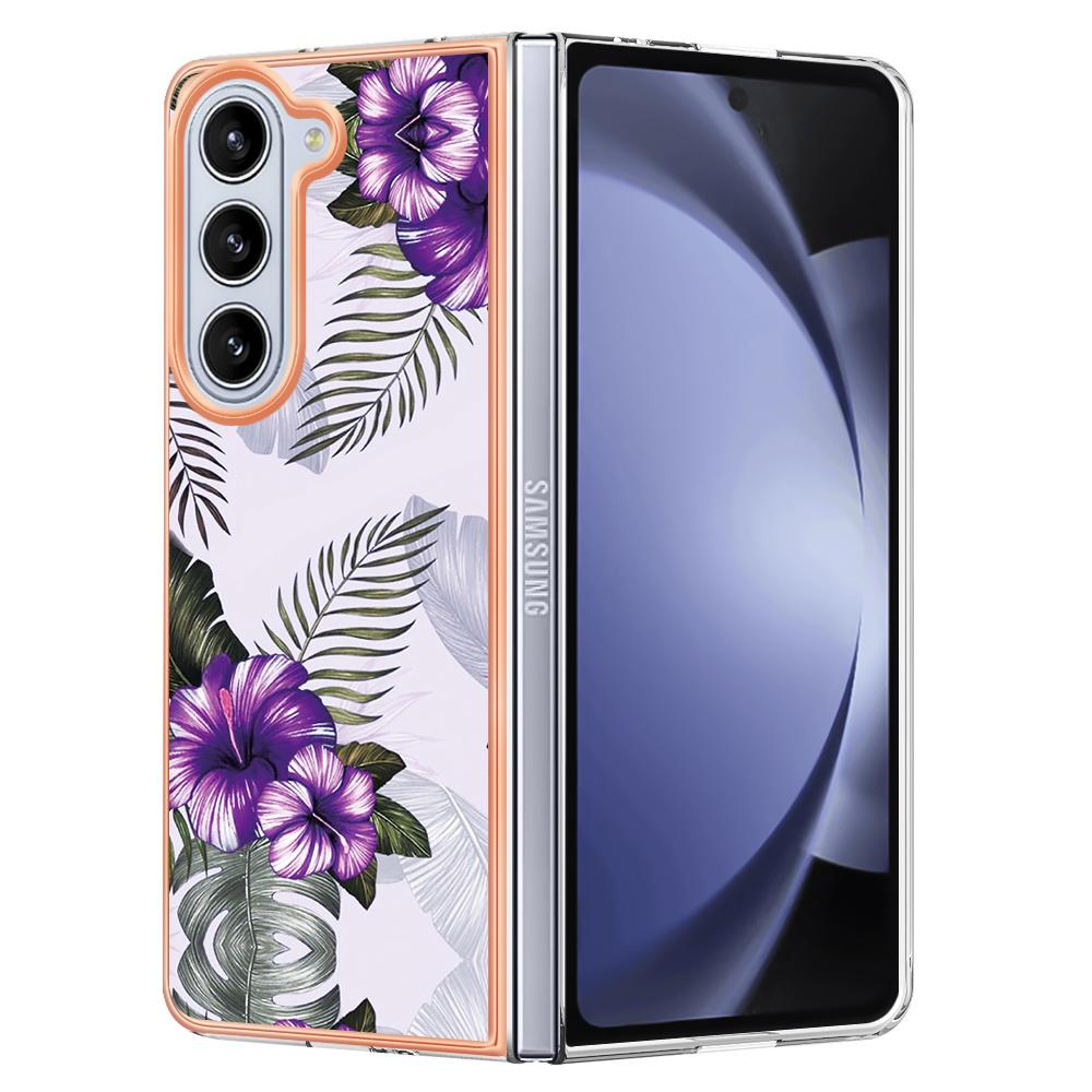 For Samsung Galaxy Z Fold5 5G Case with IMD Marble Flower Pattern TPU Mobile Back Cover