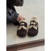 Maillard Retro Suede Inner Height-increasing Fluffy Shoes Women's Round Head Double Buckle Belt Warm Velvet Cotton Shoes