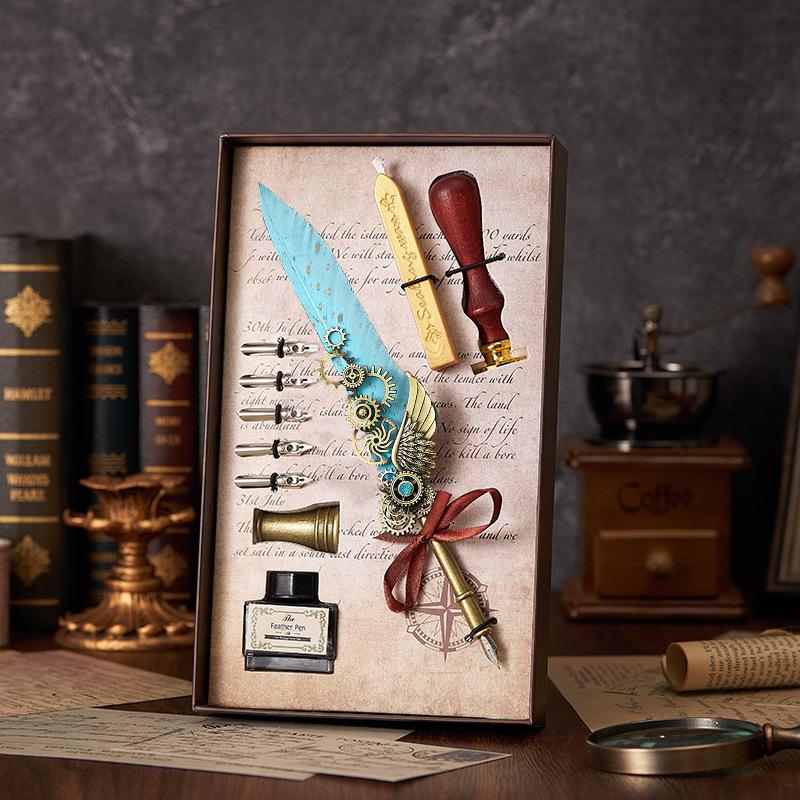 Set stilou Duker: Pană elegantă europeană retro pentru caligrafie cu ceară de sigiliu, perfectă pentru exersarea caligrafiei și prezentare în cutie cadou.