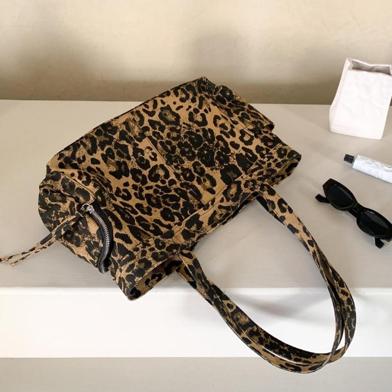 Tasche aus Canvas mit Leopardenmuster, neue Pendler-Retro-Wind-Tragetasche, großes Fassungsvermögen, Damen-Trend-Mode-Schultertasche