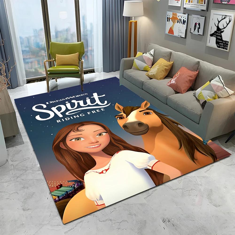 Cartoon Spirit Riding Free Horses 3D Carpet Rug for Home Living Room Bedroom Sofa Doormat Decor,kid  Area Rug Non-slip Floor Mat