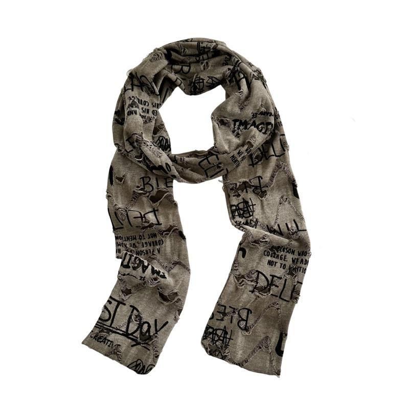 Scarf men's and women's new high-end sense casual versatile trend retro old hole scarf hip-hop style scarf scarf