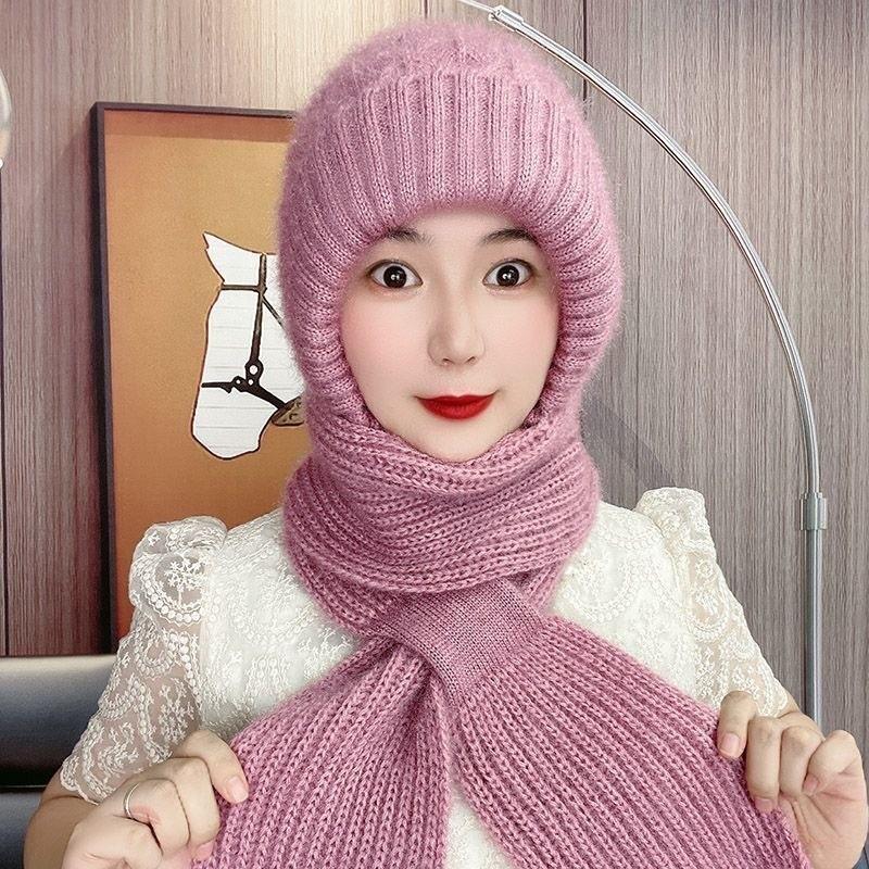 Autumn and Winter Squirrel Velvet Warm Women's Wool Hat Versatile Snow Hat Cold Winter Hat Scarf Integrated Knitted Hat