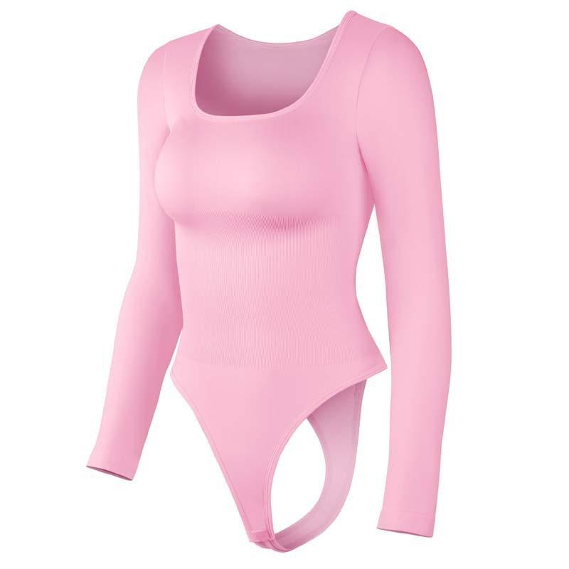 Nahtloser Square Neck Langarm Tummy Control Po-Lifting Taillenraffender Bodysuit Formwäsche