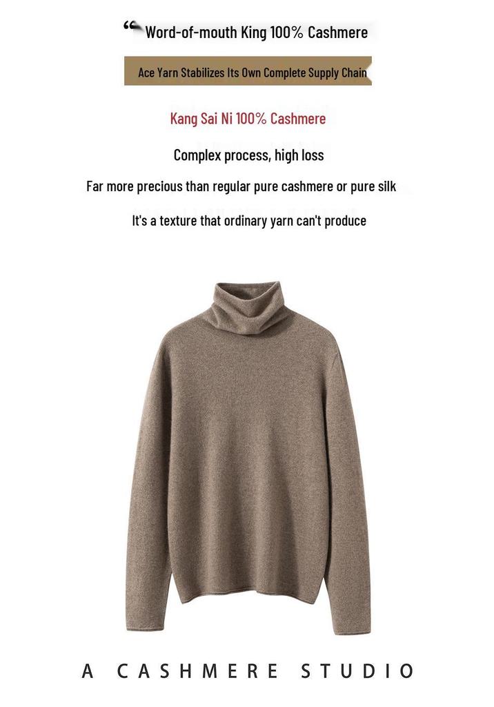 Women's 100% Pure Cashmere High Neck Soft Knit Sweater - Korean Style, Non-Scratchy, Autumn/Winter Base Layer