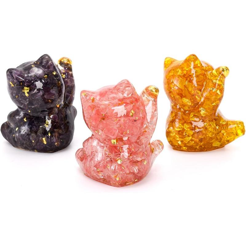 3 Pcs Maneki Neko en Cristal, Mini Figurine Chat Porte-Bonheur de 2,7", Mignons Chats Accueillants Appelant la Fortune comme Décor Porte-Bonheur pour Maison Bureau Voiture