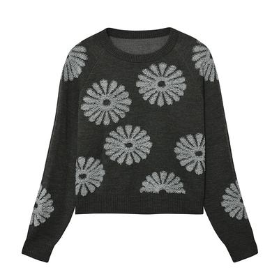 Women's Crewneck Long Sleeve Floral Printed Knitted Sweater Pullover Tops