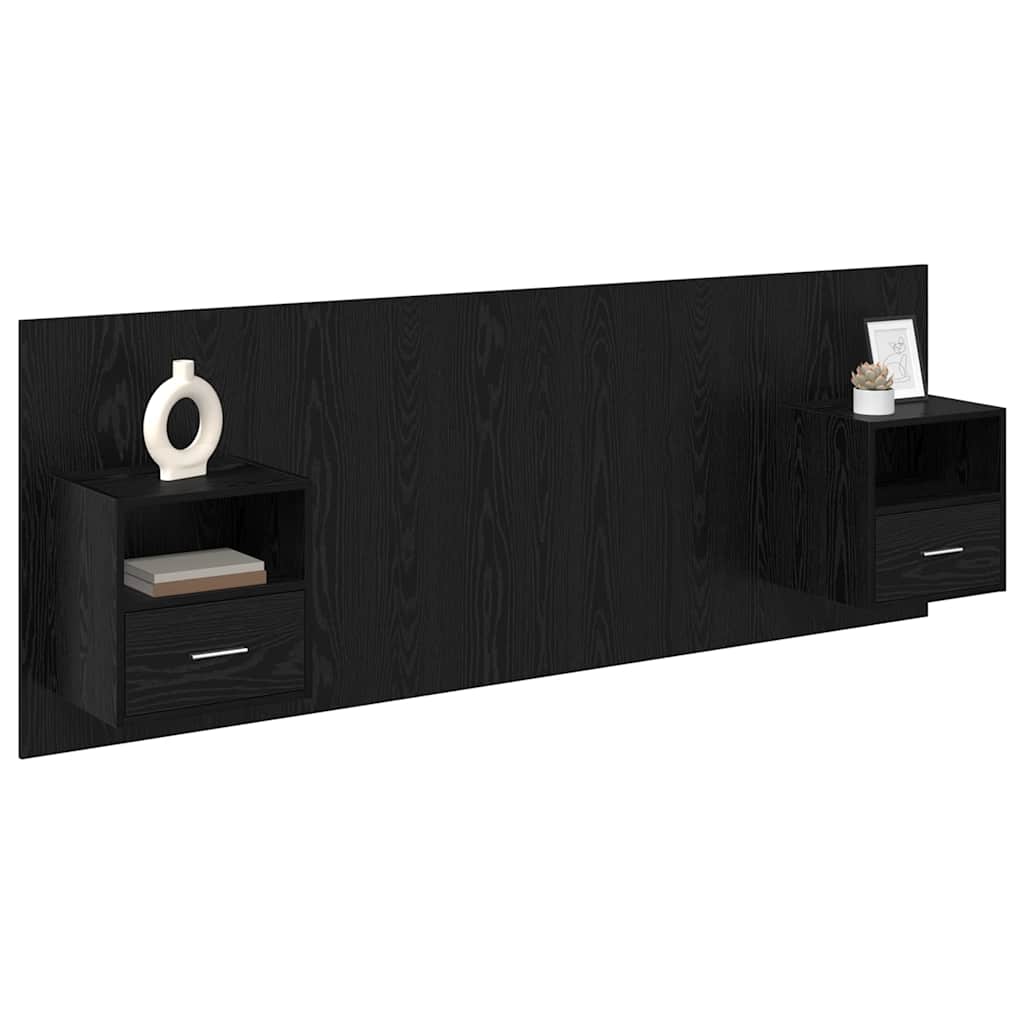 Headboard with Cabinets 3 Pcs Black Oak Effect Particleboard