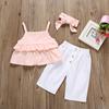 Infant Baby Girls Kids Straps Ruffle Tops T Shirt+Pants+Headband Outfits Set