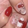 Le Fan Polka Dot French Wearable Short Almond Flower Bow Nail Art Tips False Nails