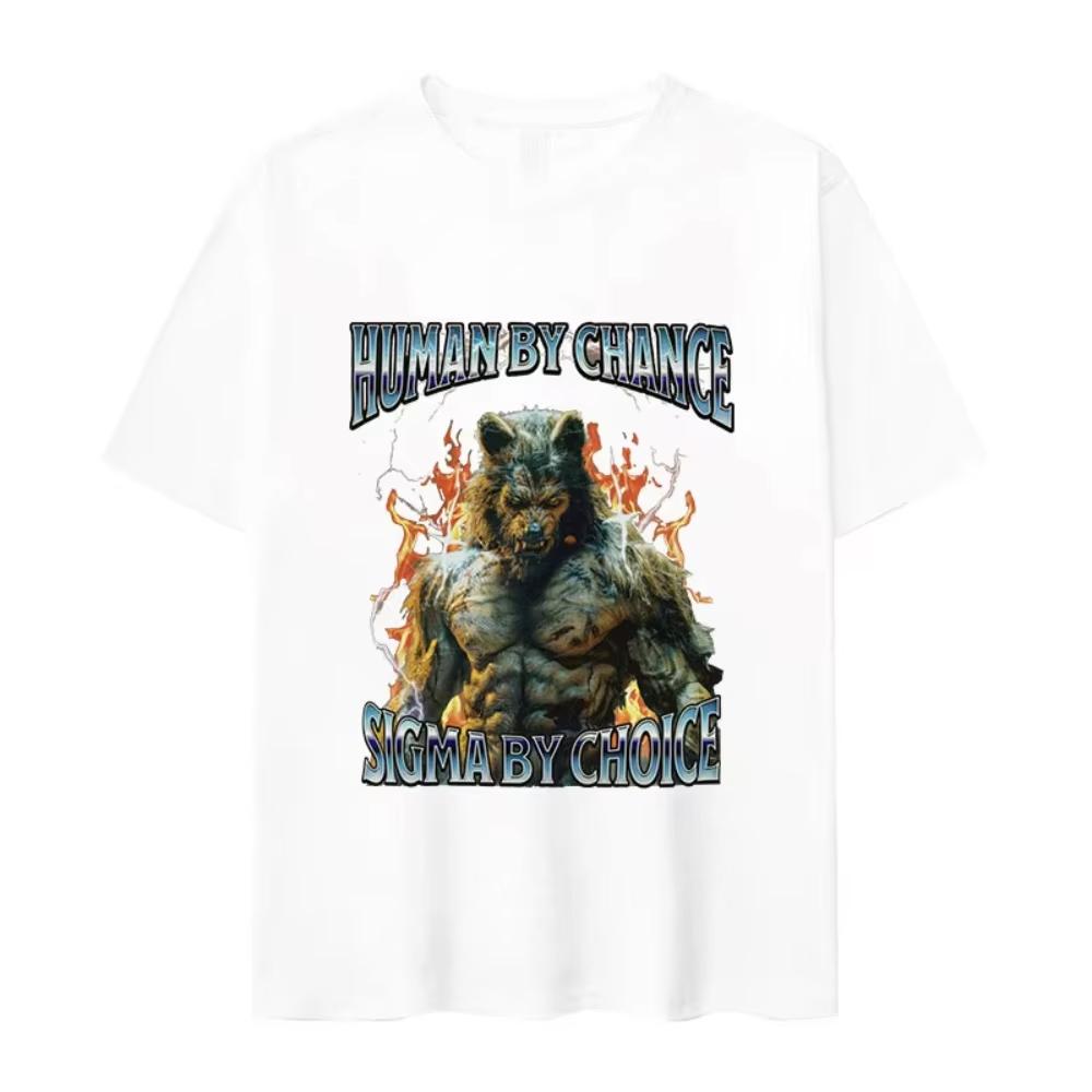 HuUnisex By Chance Sigma By Choice Funny Wolf Meme T Shirts Unisexs Vintage Fashion Cotton Short Sleeve Tshirts Y2k Women Streetwear