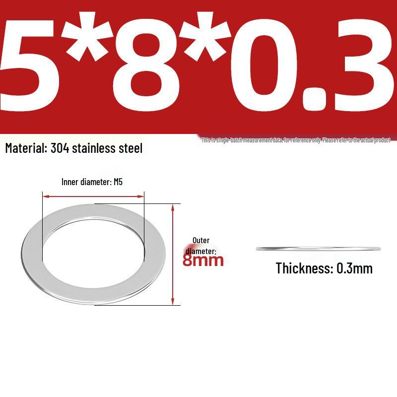 304 Stainless Steel Ultra-Thin Flat Washers - Available in Thickness: 0.1mm, 0.2mm, 0.3mm, 0.5mm