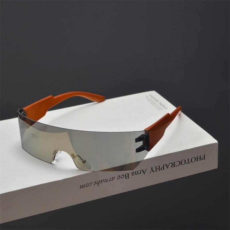 Cycling Rimless Y2K Sunglasses Men Women Trendy Gradient 2000'S Wrap Around Sun Glasses Punk One Piece Goggles Fashion Shades