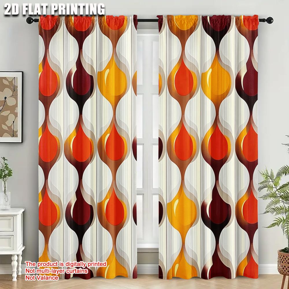 2pcs  2D plane printing Print Curtains Abstract Orange and White Versatile Fabric (without rod) Room Decor Ldeal for Living Room