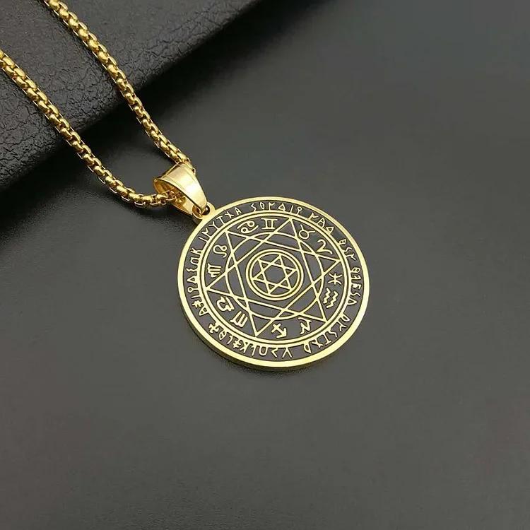 Sieben Engel Magischer Kreis Salomons Siegel Amulett Halskette Anhänger Herren Punk Retro Glücksbringer Schmuck