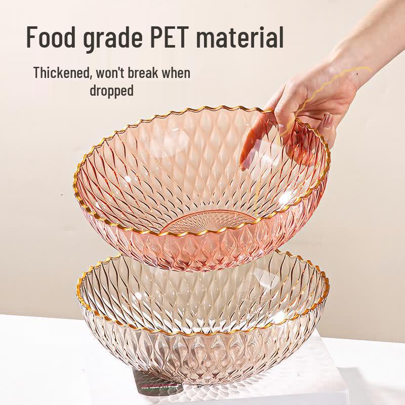 WUHE Light Luxury Gold-Rimmed Plastic Fruit Bowl Set