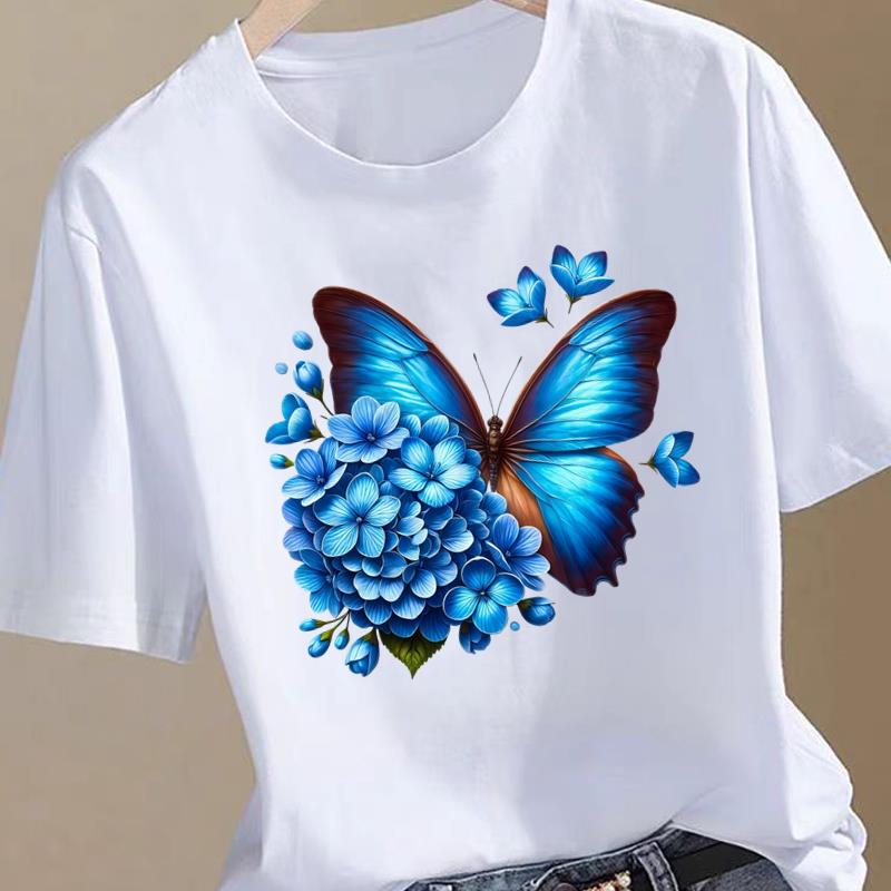 (Asian Size) Trend Flower Sweet Women Printing Fashion Tee Top Clothing T Shirt Woman Print Female Short Sleeve Graphic T-shirts
