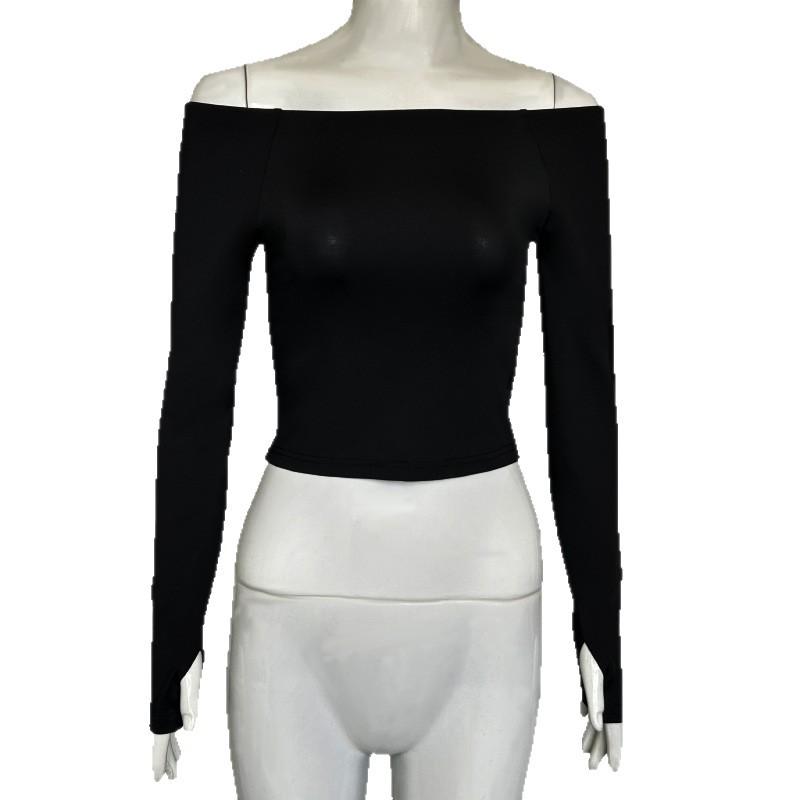 2025 Autumn Solid Color One-Shoulder Base Layer T-shirt
