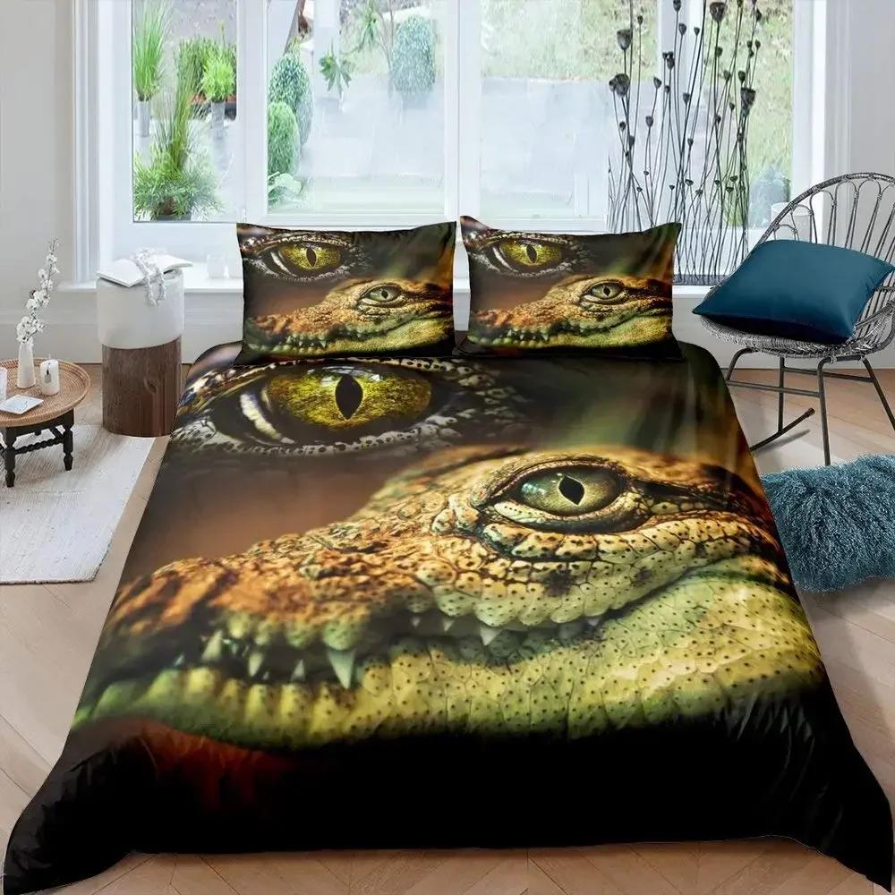 Luxury New 3D Print Crocodile Duvet Cover Set Wild Alligator Pattern Bedding Set Wildlife Style Horror Animal Theme Twin Cover