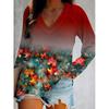 Spring and Autumn V-neck Flower Pattern 3D Printed Top Fashionable Casual Long Sleeved Women's T-shirts