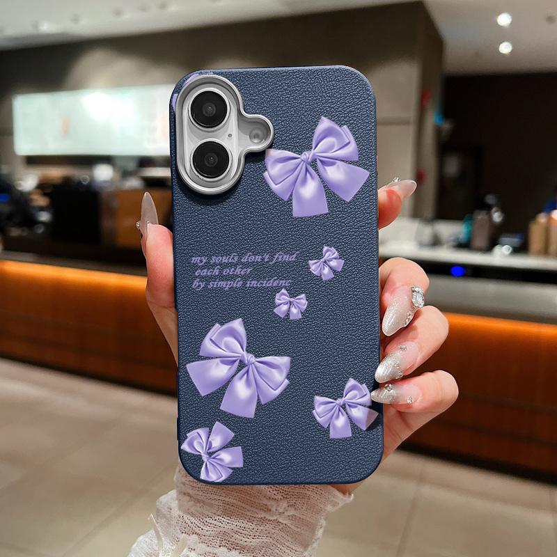 Solid Color Bowknot Patterned Leather Texture Phone Case for iPhone 16 Pro 15 14 Plus 13 12 Pro Max 11 Shockproof Matte Soft Tpu Slim Case Cover