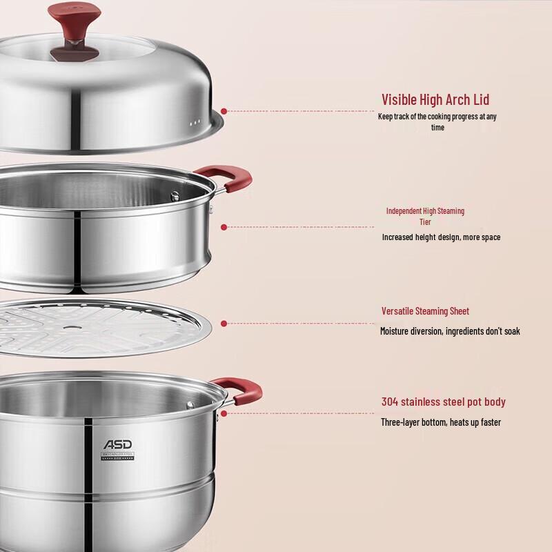 ASD 30cm 2-Tier 304 Stainless Steel Steamer Pot