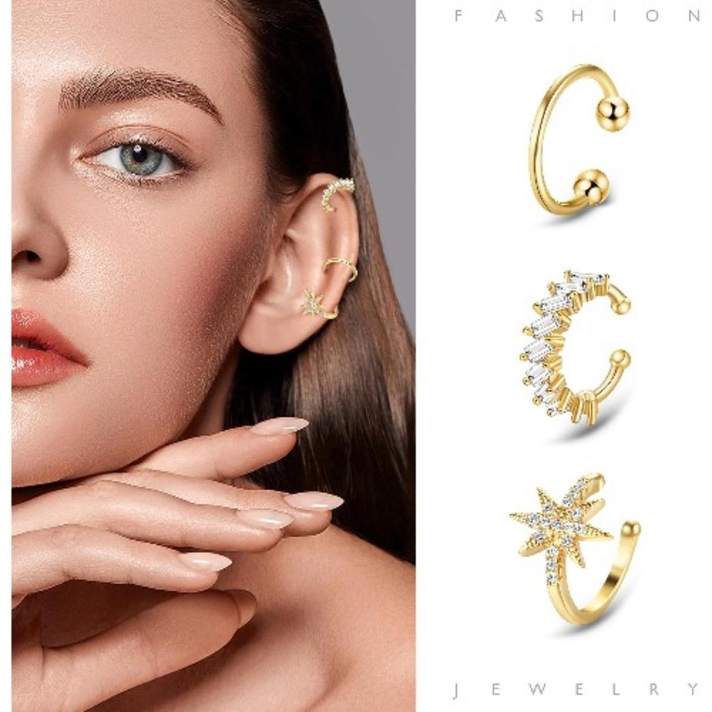 Bobisty 9 Pcs Manchette d'Oreille Manchettes Plaqué Or 14K pour Femmes Hommes Clips d'Oreille sans Percing Boucle d'Oreille Cartilage Faux Boucles d'Oreille